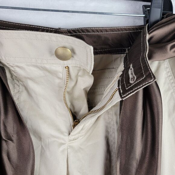 Cache Khaki Cargo Capri Brown Bohemian Scarf Belt Sz 8 Gold Button Decor Hippie - Picture 6 of 16